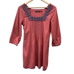 Melange Top Womens Large Pink Blue Purple Embroidered Pleated